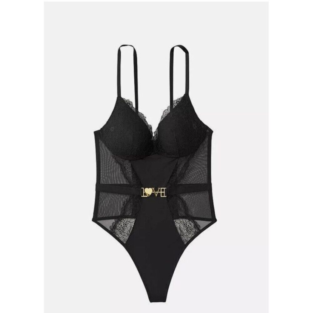 Victoria's Secret Love Lace Belted Teddy Black Sz XL NWT